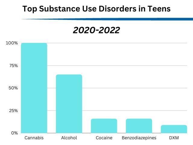 A graph showing the top substance use disorder diagnoses in the teens we treat.